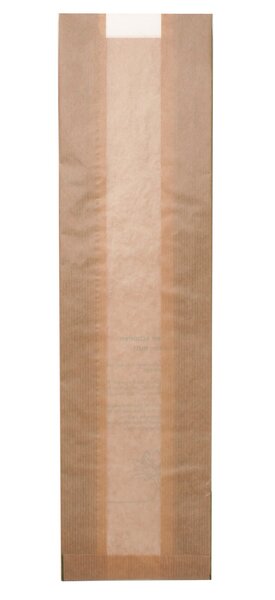 Bio Sichtstreifenbeutel für Baguette mit Pergaminfenster 12+6x44cm 