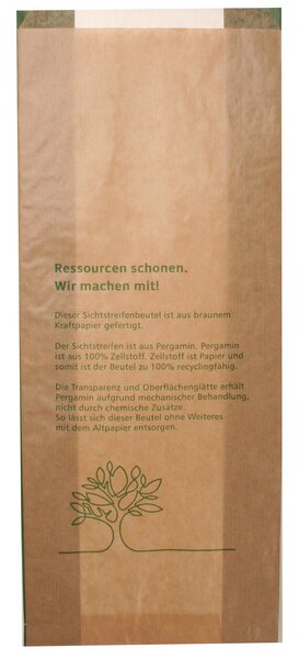 Bio Sichtstreifenbeutel Pergaminstreifen 20+9x48cm 