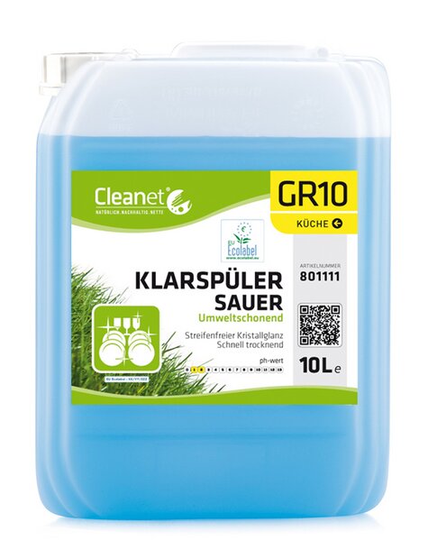 Rinse aid acid Cleanet GR10 with Eco-Label 10 liters 