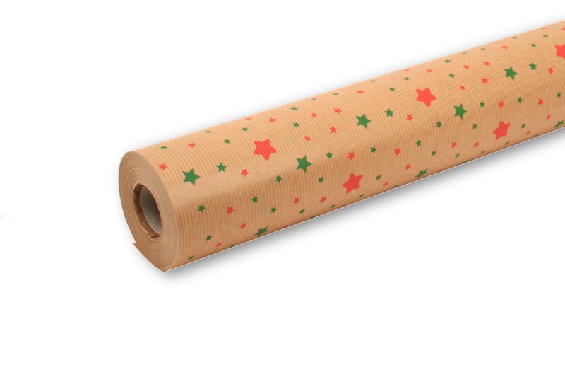 Geschenkpapier Sterne grün/rot 70cm x 50m 