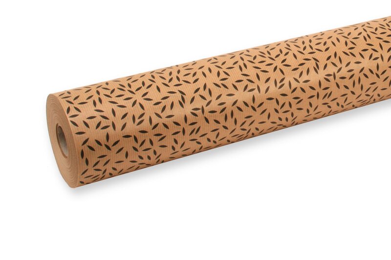 Wrapping paper leaves black 70cm x 100m 