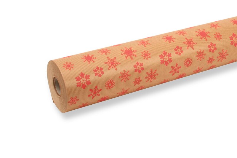 Weihnachtspapier Flocken rot 70cm x 100m 