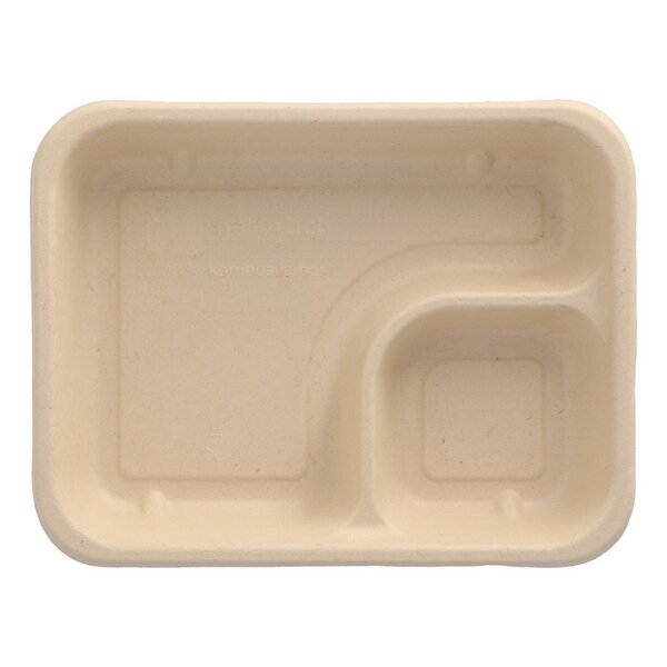 Bagasse Nacho-Tray gro&szlig; natur mit Dipp-Fach 