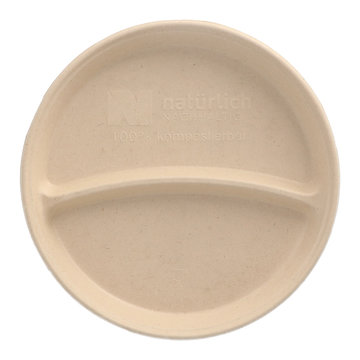 Organic menu plate round bagasse natural 2-section &Oslash; 21.5 x 2.5 cm