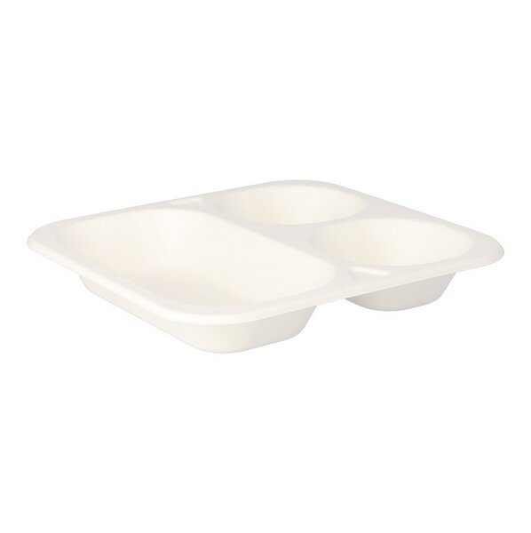 Bio Menüschale Bagasse weiß 3-geteilt 265x247x42mm 