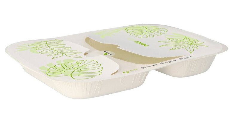 Hard paper sealing tray 2-section 580+380ml C-PET dam. 