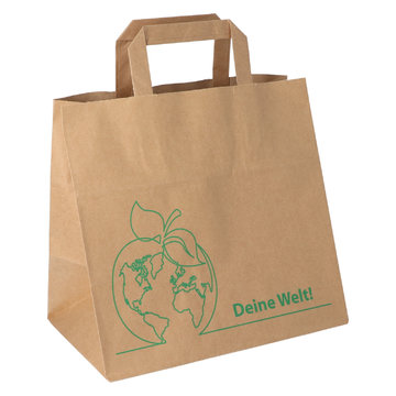 Papier-Tragetasche braun "Deine Welt" 26+17x25cm