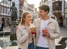 Studenten mit Clear Cup am Brunnen